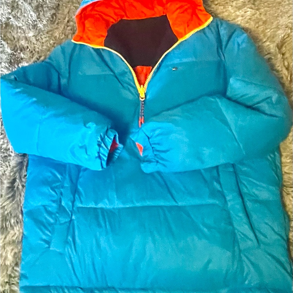 Vintage 2000's Tommy Hilfiger Orange & Blue Reversible Puffer Hooded Jacket